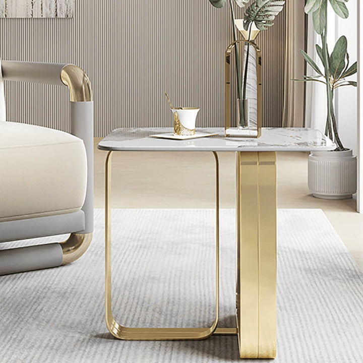 Side view of Easton side table highlighting sleek marble top and elegant modern base design