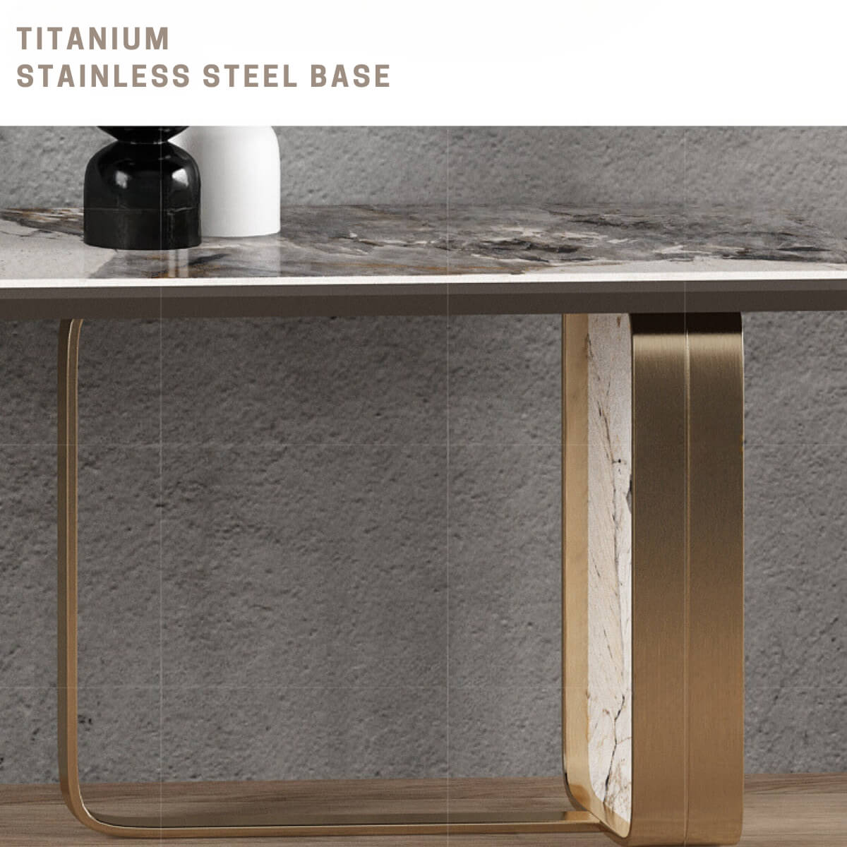Easton TV unit with titanium stainless steel base, featuring modern design in elegant interior