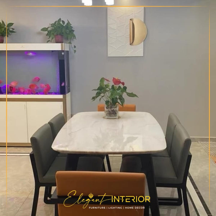 Eclipse Modern Orange Rectangle Wall Decor – 3D geometric art piece displayed in dining area with vibrant orange tones and contemporary desi
