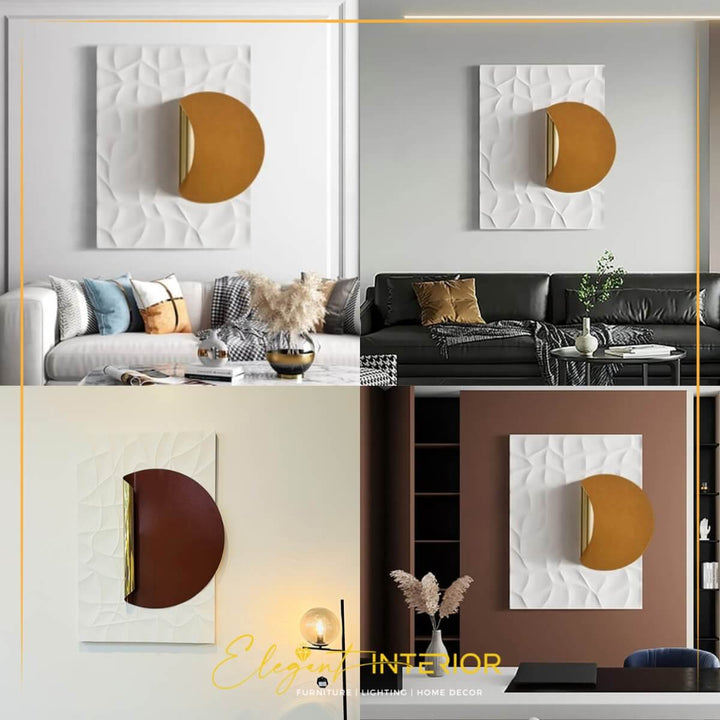 Eclipse Modern Yellow and Red Rectangle Wall Decor – 3D geometric art displayed on different wall, featuring vibrant color contrast and modern design.