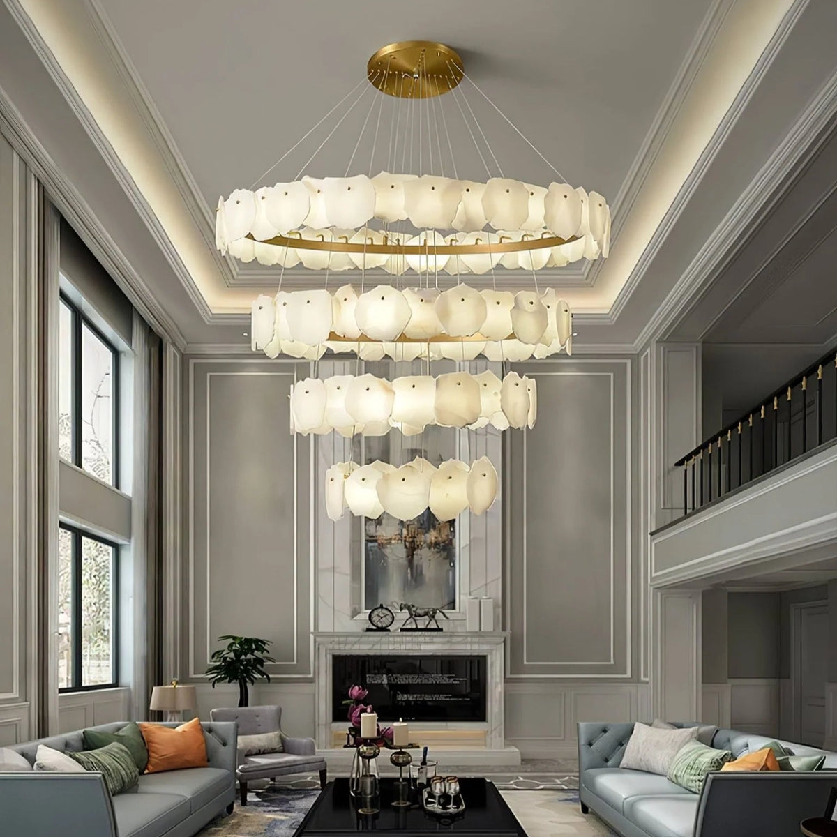 Ecliptica Spiral Alabaster Chandelier - Pre Order