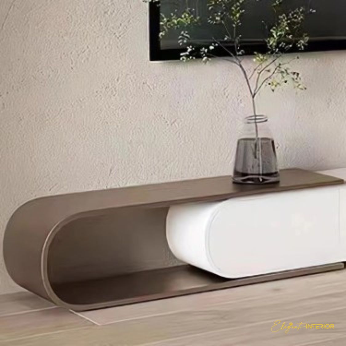 Monument-Modern Extendable Oval Metal TV Stand with 4 Drawers 2