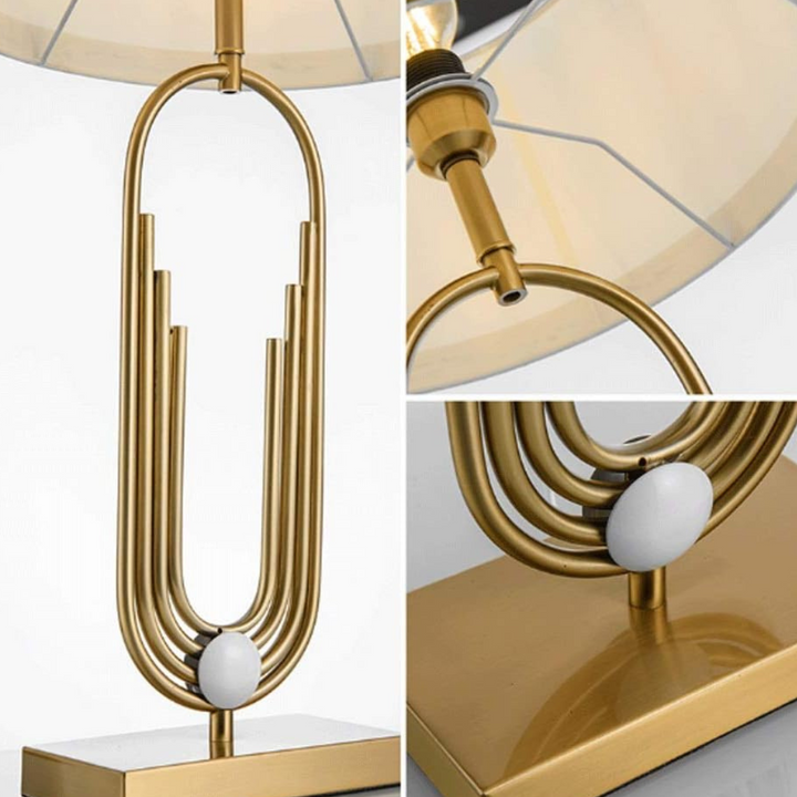 Detailed close shot of Eternal bedside lamp with warm copper tones and sleek curves