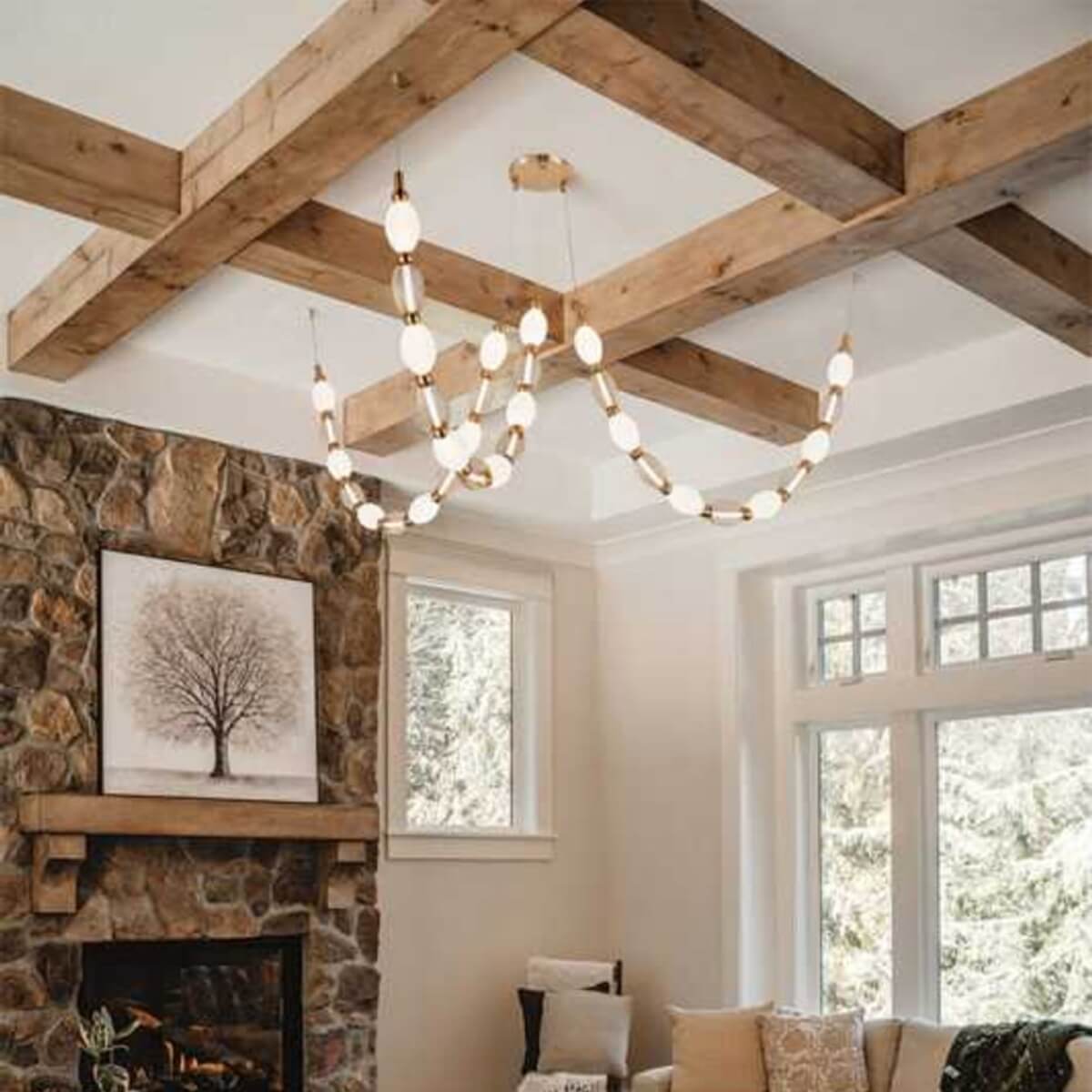 Florent 3-lamp adjustable LED chandelier in aged gold – modern ceiling fixture with movable arms and warm lighting.