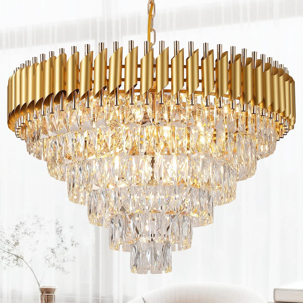 Flute Cascade crystal chandelier – luxury modern lighting with cascading crystal rods for a glamorous statement ceiling fixture".