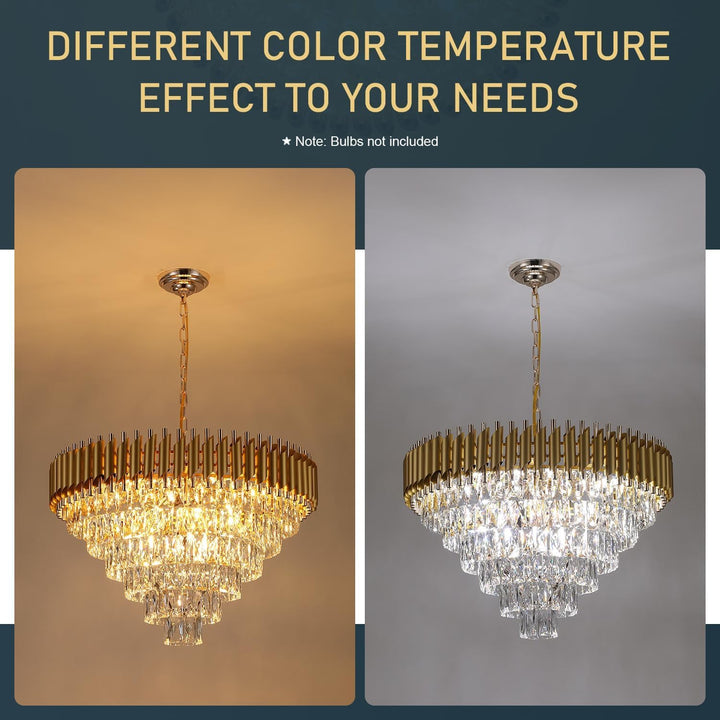 Flute Cascade crystal chandelier – luxury modern lighting with customizable color temperature effects to suit your ambiance needs (bulbs not included).