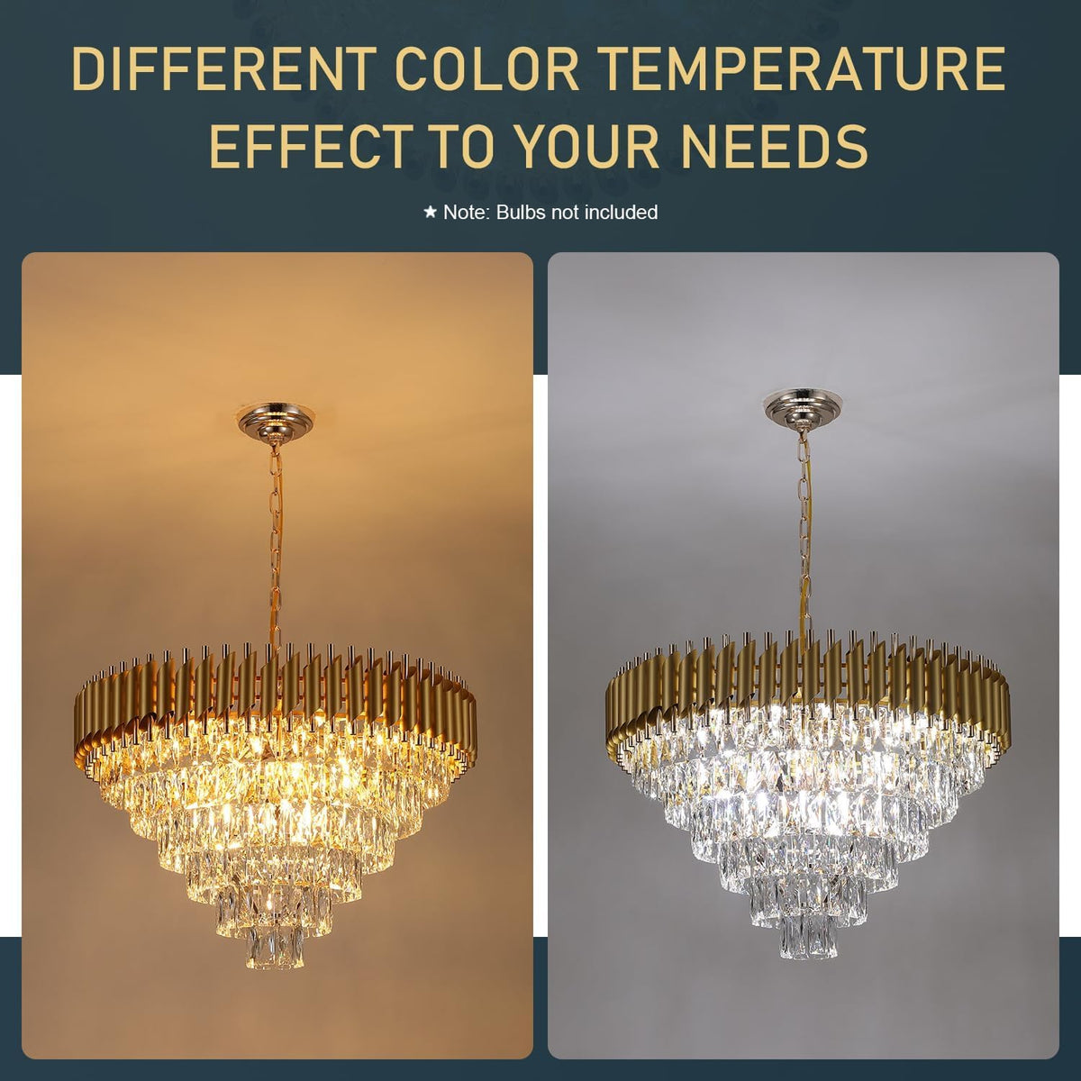 Flute Cascade crystal chandelier – luxury modern lighting with customizable color temperature effects to suit your ambiance needs (bulbs not included).