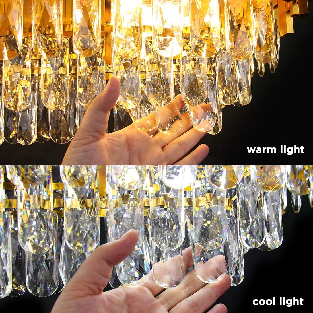 lute Cascade crystal chandelier – luxury modern lighting with customizable color temperature effects to suit your ambiance needs.