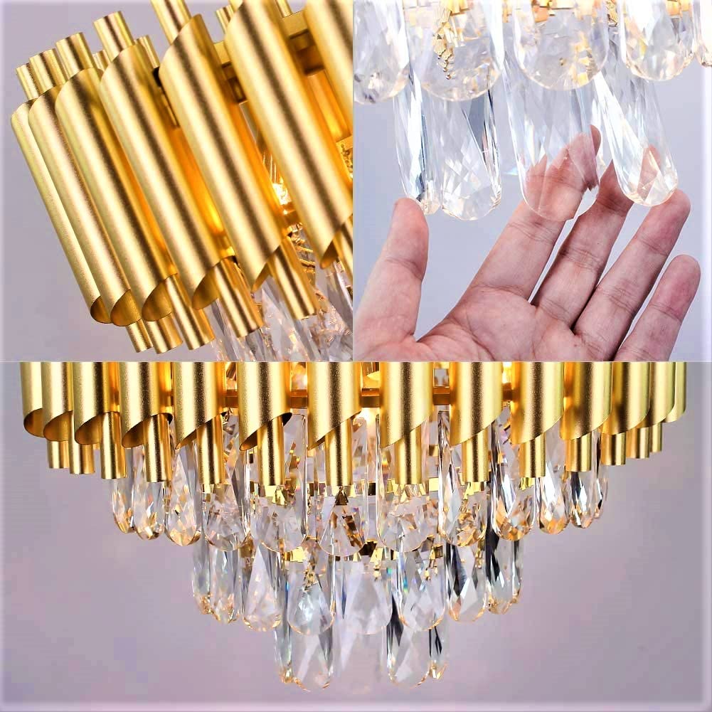 Close-up view of Flute Cascade crystal chandelier – featuring high-quality clear and sparkling crystals for luxurious modern lighting.
