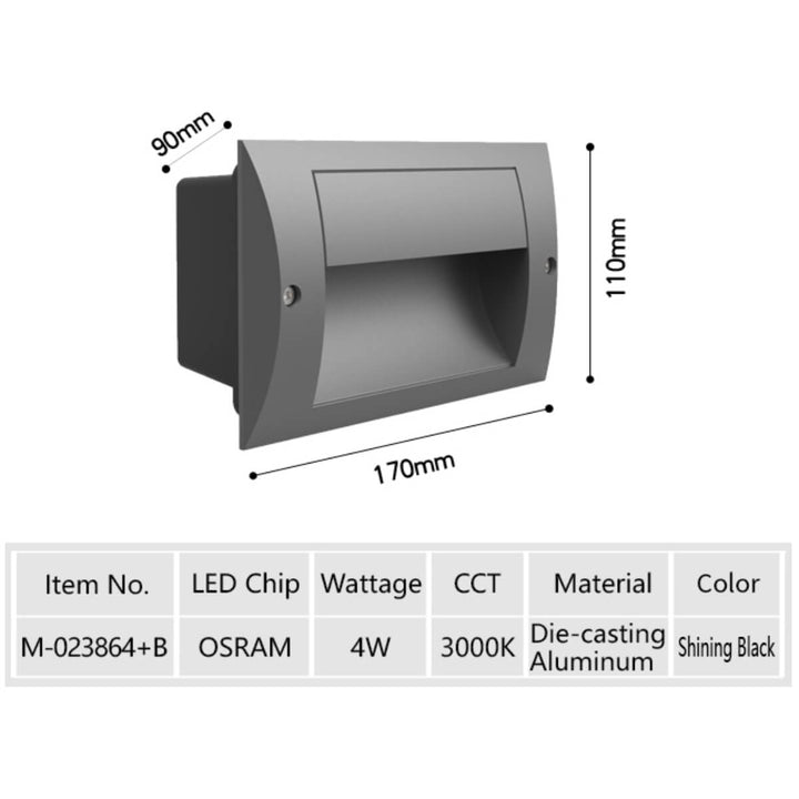 Measurement diagram of GRANT outdoor LED wall lamp – detailed dimensions for precise exterior installation.