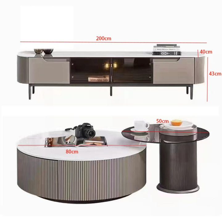 Gavina Coffee Table and Side Table Set with Dimensions – Elegant Modern Furniture for Interiors