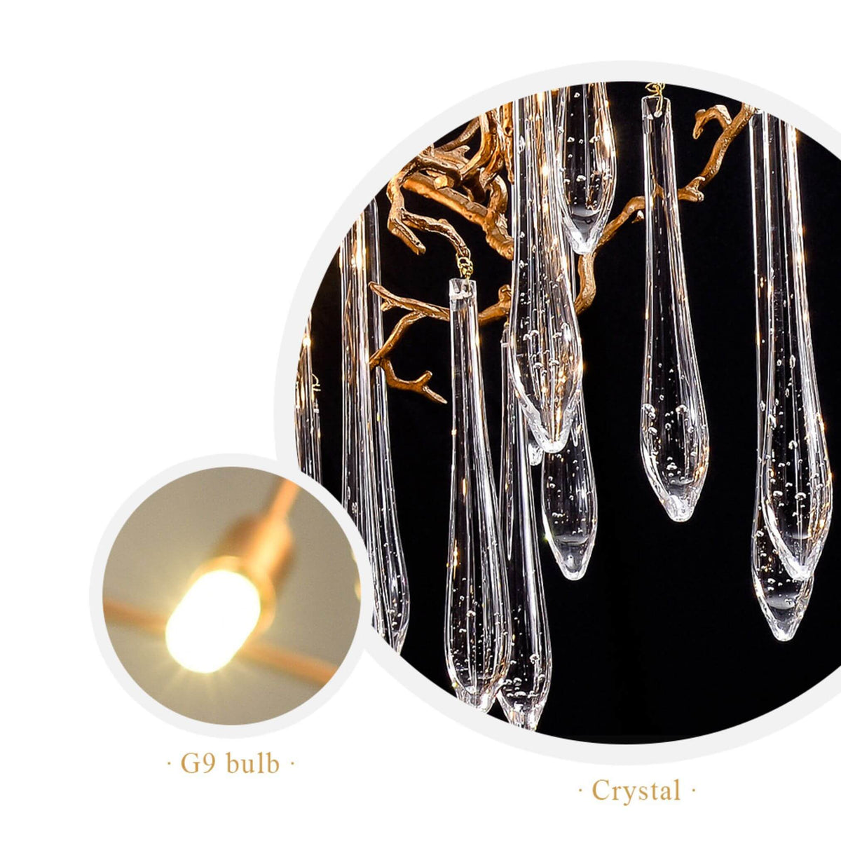 Glimmer Chandelier Light with Water Drop Crystals and G9 Bulb – Elegant Modern Lighting Fixture