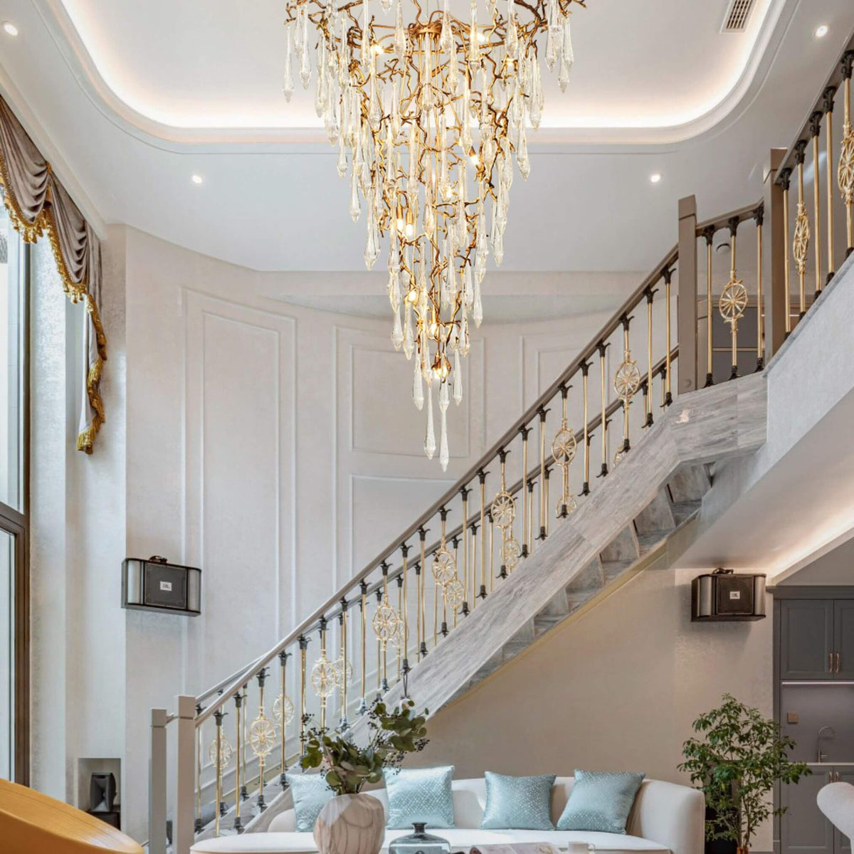 Glimmer Chandelier Light in Duplex Home Living Room – Luxurious Modern Ceiling Lighting Fixture
