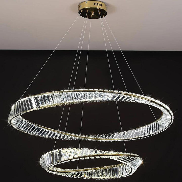 Glint Double Tier Chandelier Light hanging gracefully, casting radiant sparkle and elegant ambient lighting