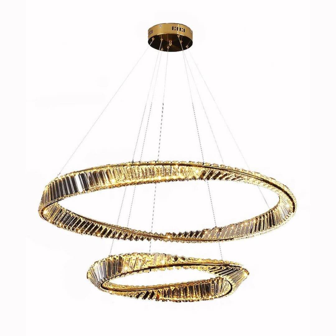 Glint Double Tier Chandelier Light featuring layered crystal design, perfect for adding luxury and sparkle to modern interiors
