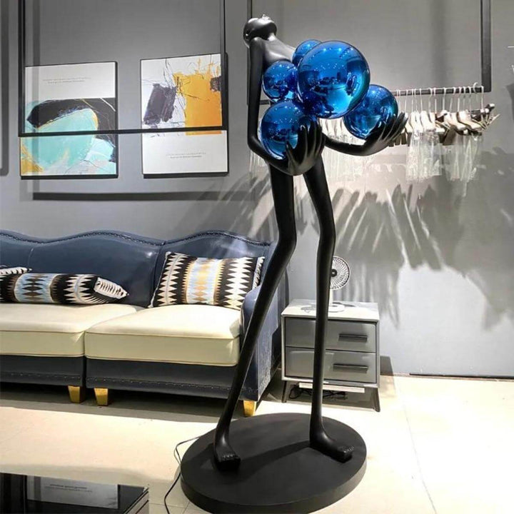 HTA-002 humanoid floor lamp with blue lampshade in elegant Australian interior with modern design