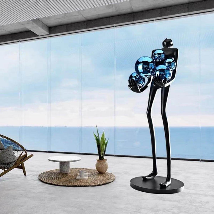 HTA-002 humanoid floor lamp with blue lampshade in elegant Australian living room with modern decor