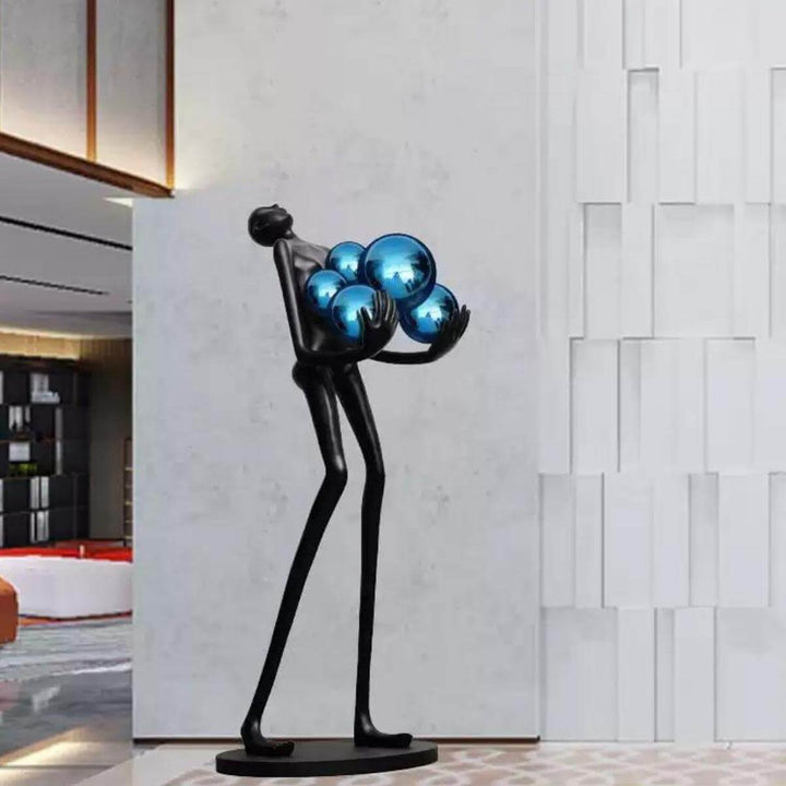 Side view of HTA-002 humanoid floor lamp with blue lampshade in elegant Australian interior design