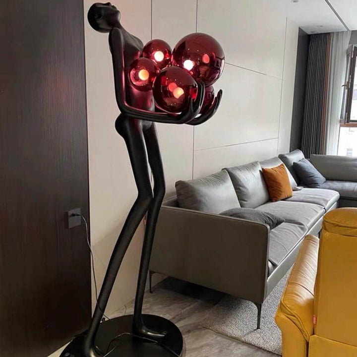 HTA-002 humanoid floor lamp with blue lampshade in modern Australian living room with elegant decor