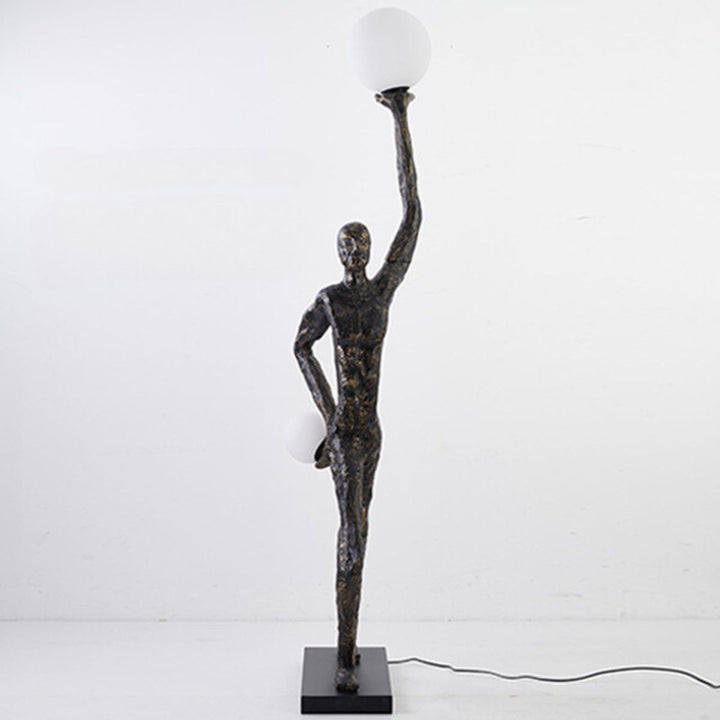 HTA-015 sculptural floor lamp of man holding lamp, featured in a modern Australian interior design