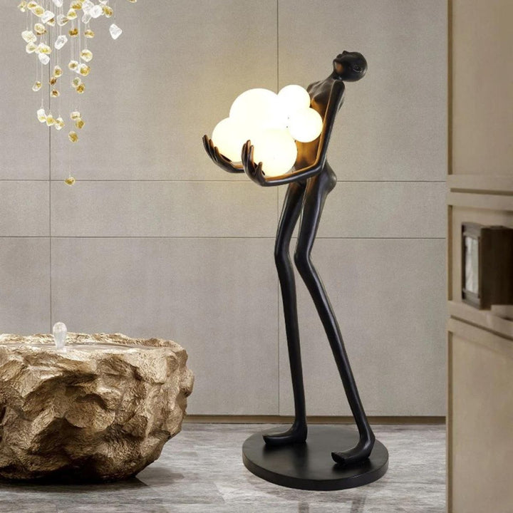 Side view of HTA001 humanoid floor lamp in modern Australian interior showcasing sleek design