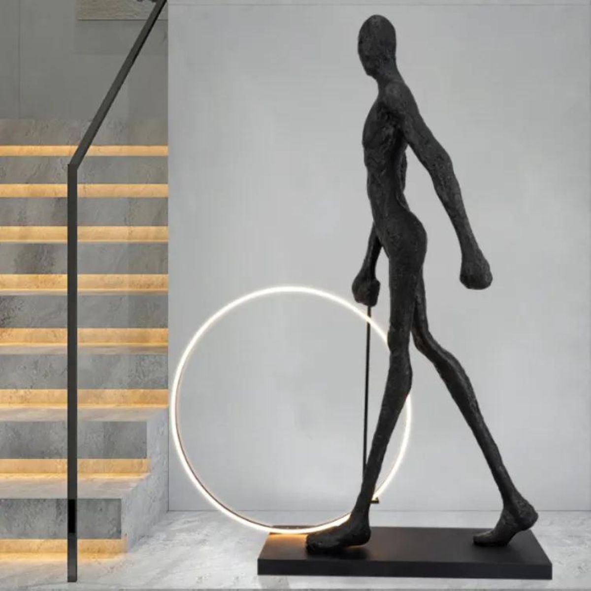 Man Walking with Circle LED Floor Lamp 6