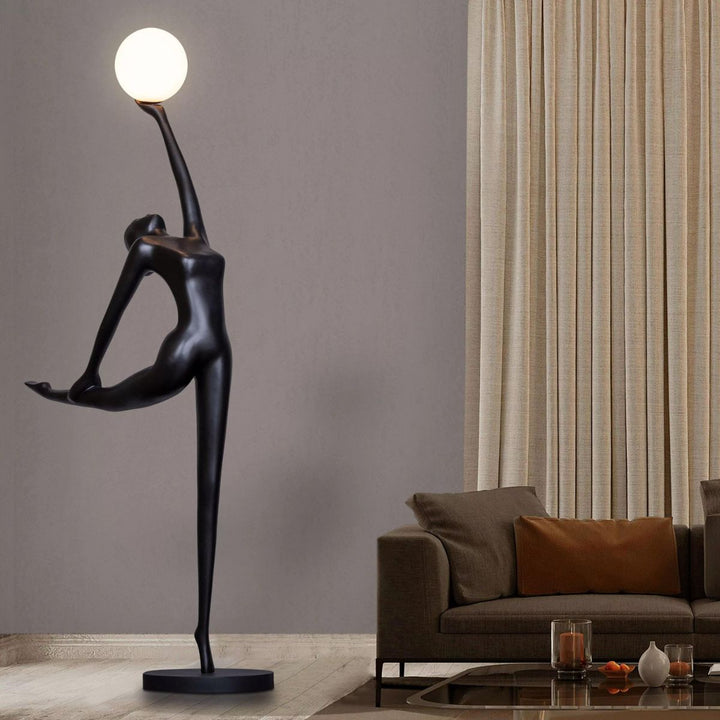 HTA033 Ballerina floor lamp placed in a stylish Australian living room, featuring a graceful sculptural form and soft ambient lighting