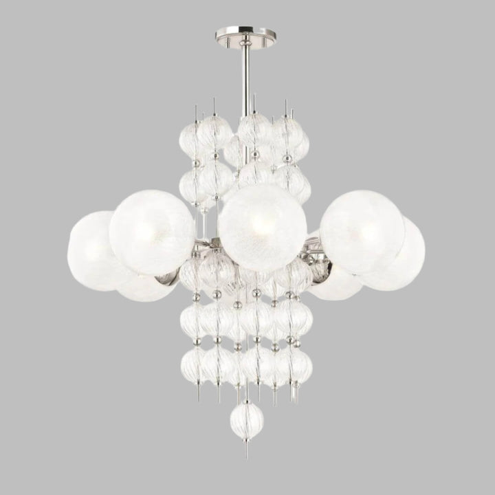 Front View of Halo Chandelier Light with Silver-Colored Metal Frame – Modern Elegant Design