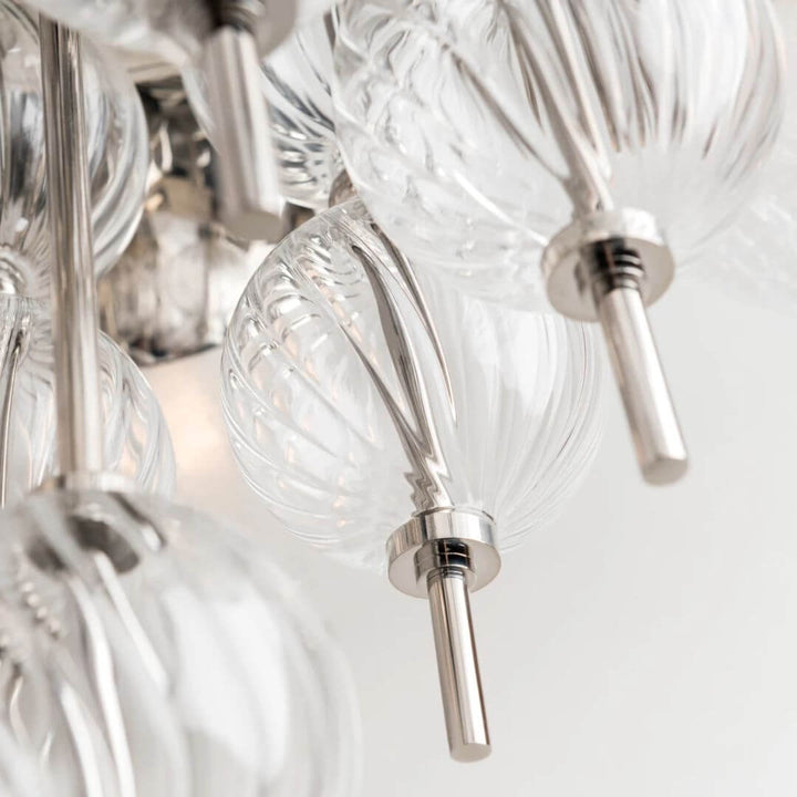 Close Bottom View of Ball Glasses on Halo Chandelier Light – Modern Elegant Lighting Detail
