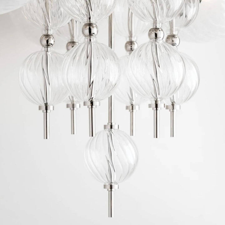 Front View of Halo Chandelier Light with Ball Glass Details – Stylish Modern Ceiling Fixture