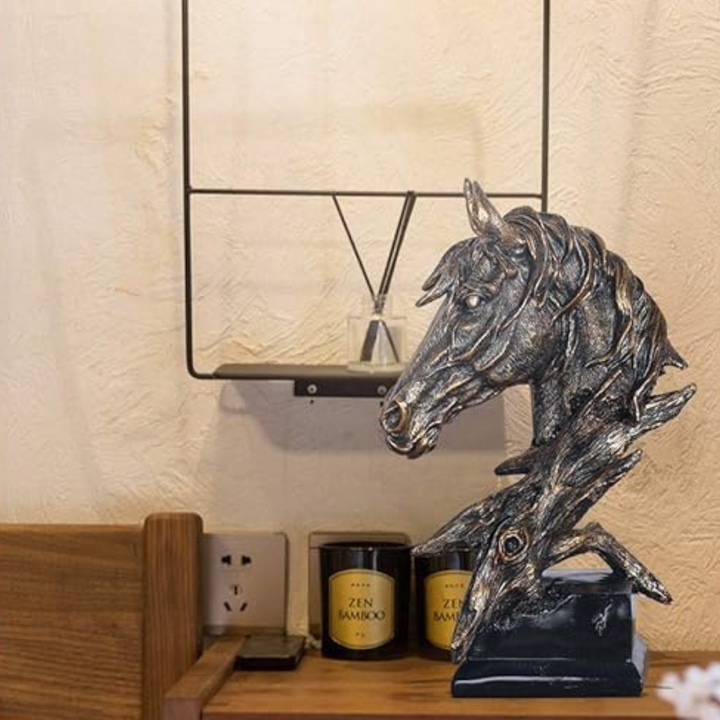 Decorative resin horse head sculpture for home or office display