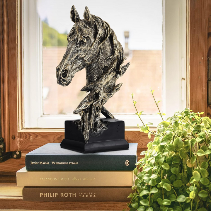 Decorative resin horse head sculpture for home or office decor