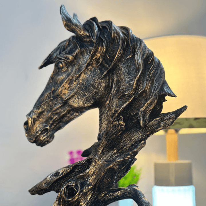 Artistic resin horse head decor piece with fine detailing