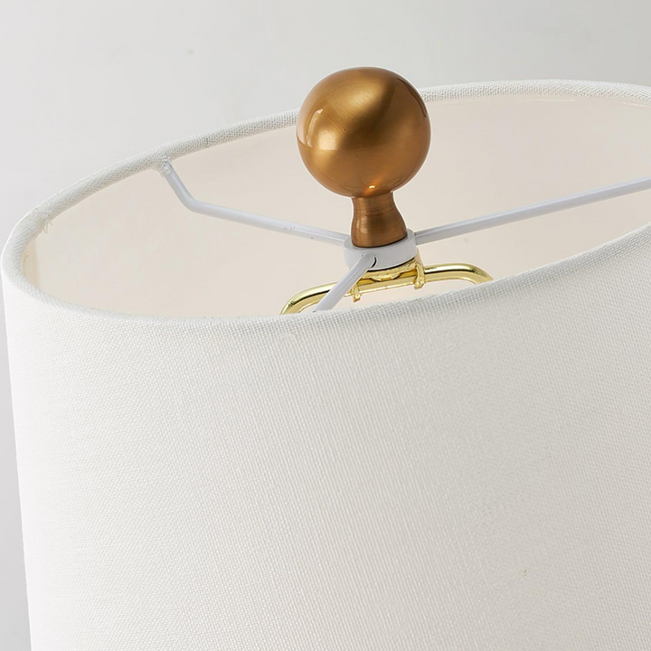 Close-up top view of Joana marble-based table lamp head showing detailed design