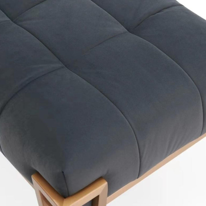 Detailed view of Custom Comfort Cove velvet bedroom bench – showcasing plush velvet upholstery, refined stitching, and sleek frame design