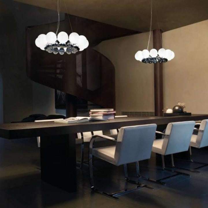 Victoria Pearl LED ceiling light installed above a reading table, providing bright and focused illumination with elegant pearl-accented design