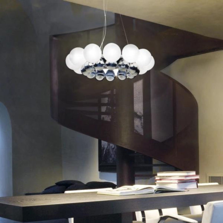Victoria Pearl LED ceiling light installed above a reading table, providing bright and focused illumination with elegant pearl-accented design