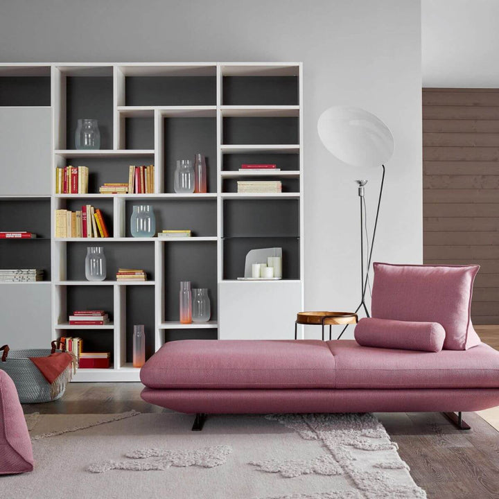KS135 Eclipse no-backrest fabric sofa placed in a modern living room, featuring minimalist design and cozy upholstered seating