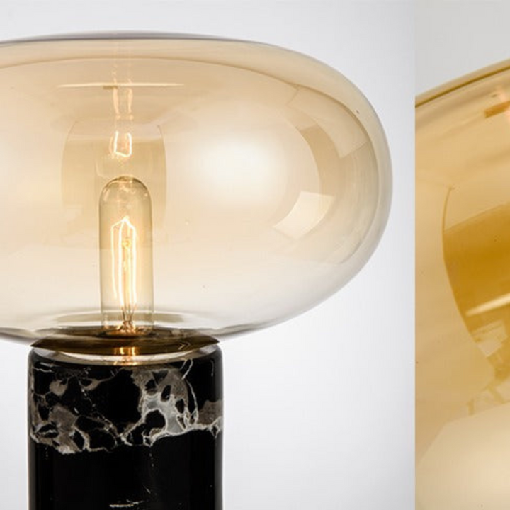 Detailed close view of Kiara marble table lamp with elegant oval shape