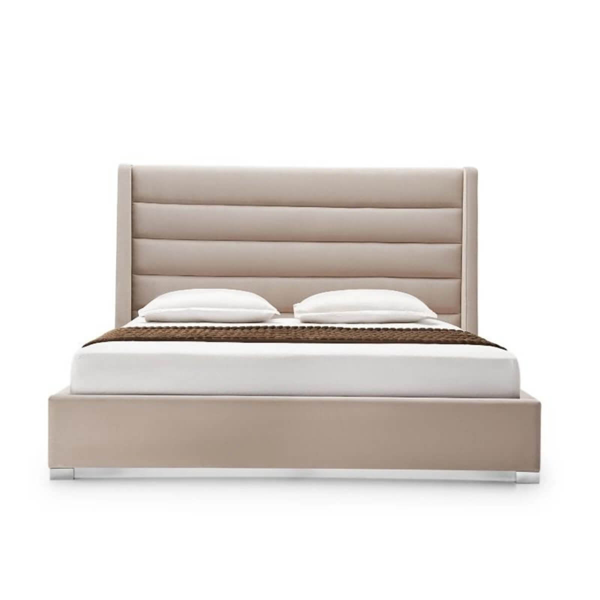 Side view of Tranquil Oasis luxurious velvet bed showcasing plush upholstery and elegant design