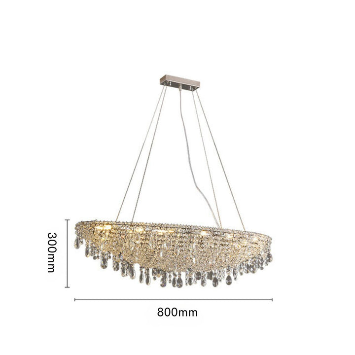 Zodiac crystal chandelier light with precise dimensions, designed for elegant and spacious interior lighting