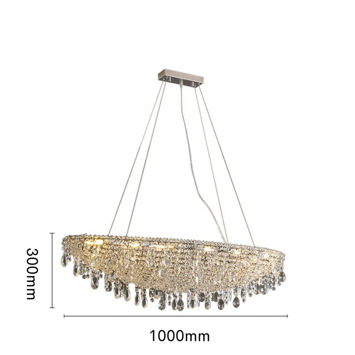 Zodiac crystal chandelier light with precise dimensions, designed for elegant and spacious interior lighting