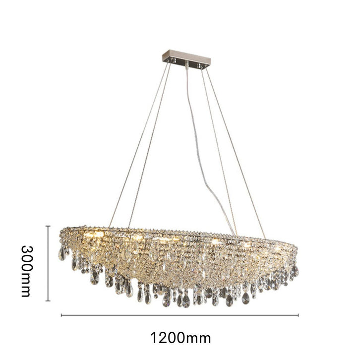 Zodiac crystal chandelier light with precise dimensions, designed for elegant and spacious interior lighting