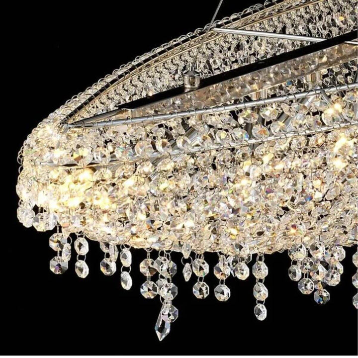 Close-up detail view of Zodiac crystal chandelier light showcasing intricate crystals and craftsmanship