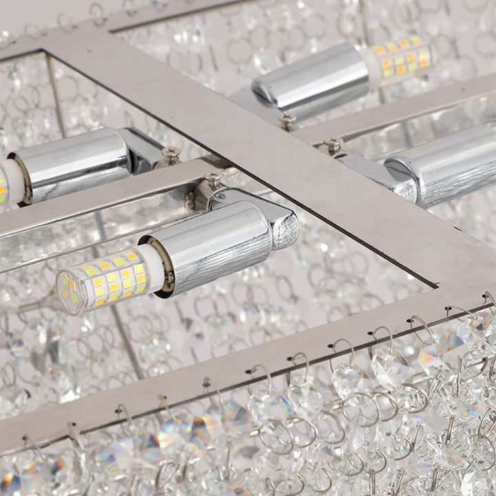 Top inside view of Zodiac crystal chandelier light showing detailed bulb arrangement and crystal design