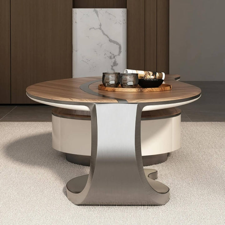Straight back view of Leaf customised coffee table and TV unit showcasing clean lines and natural wood finish in a modern living room setup