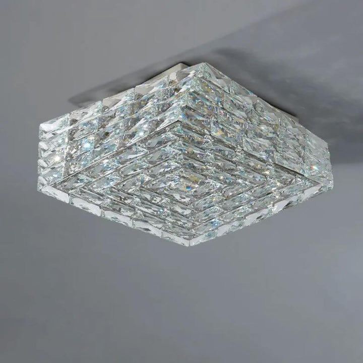 Laminated crystal ceiling light featuring multi-layered design with sparkling crystals, ideal for luxurious interiors