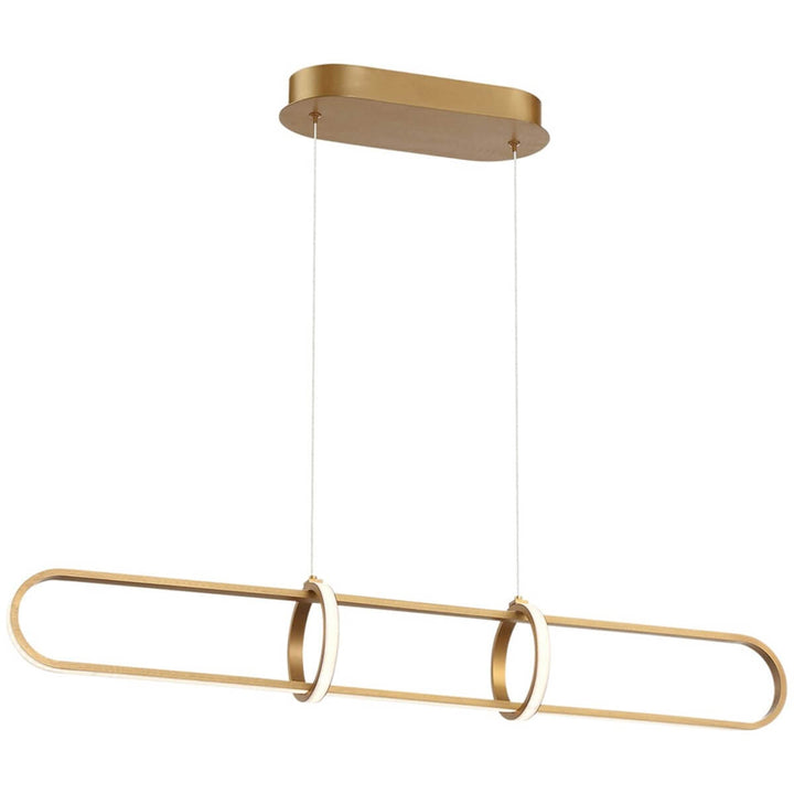Luminex LED bar pendant light in elegant gold finish, featuring a slim linear design and warm ambient lighting, ideal for modern interiors