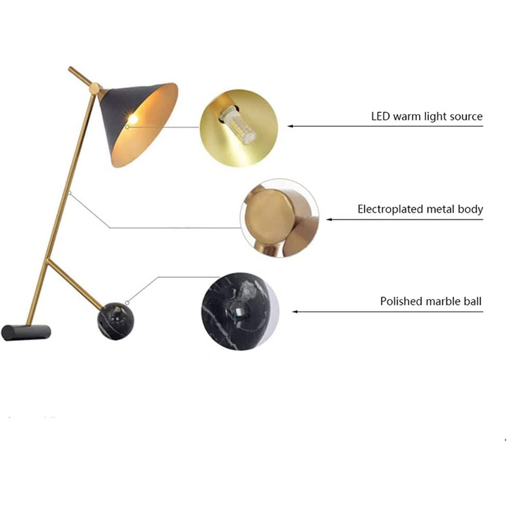 Lustrous modern table lamp with LED warm light source, electroplated metal body, and polished marble ball base