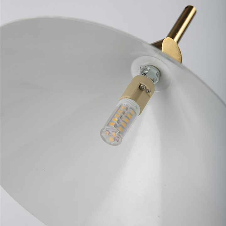 Close-up detail of lustrous modern table lamp light showing sleek design